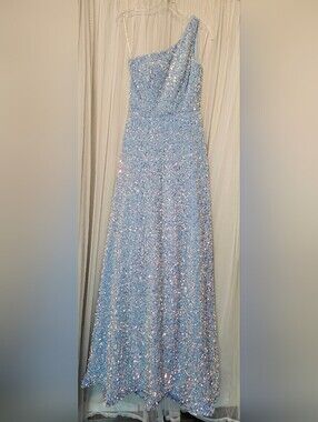 Sophia Thomas One-Shoulder Light Blue Sequin Ball Gown Size 4